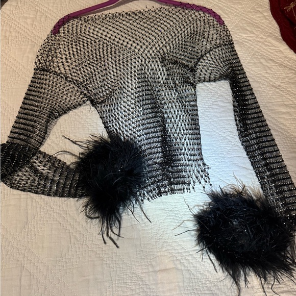 Dolls Kill Black Mesh Rhinestone Crop Top - Picture 5 of 10